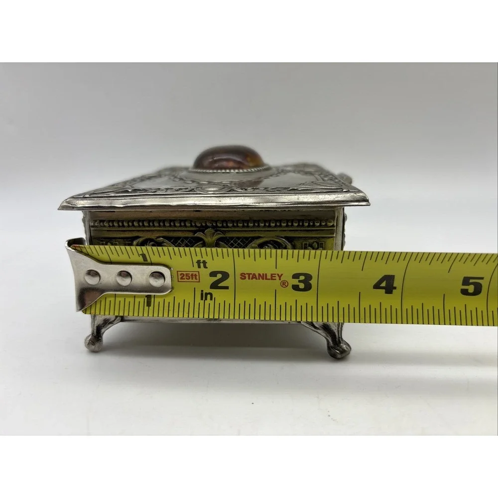 A. Stepkowski silver plated jewelry box with Blue velour interior